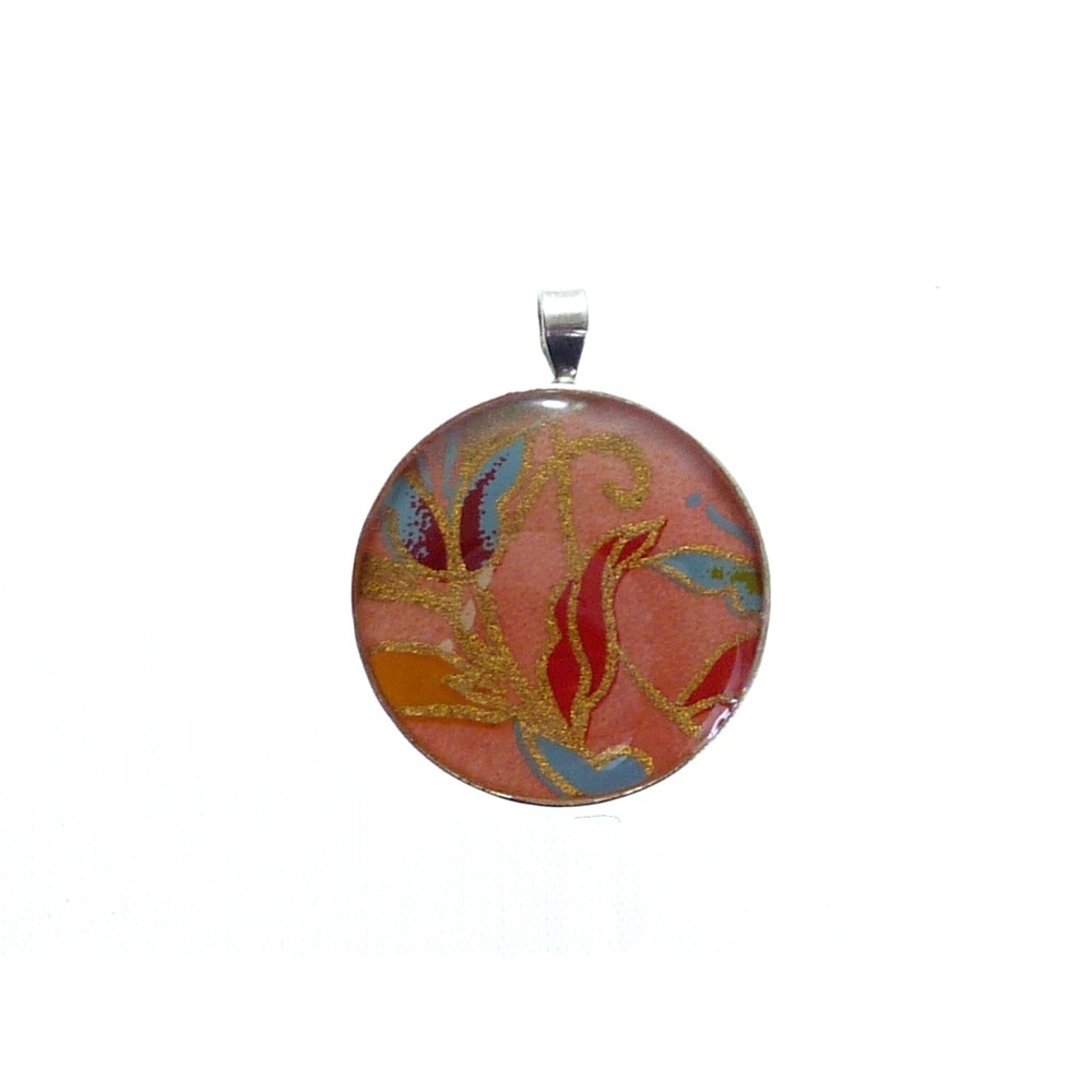 Pink Origami Paper Resin and 925 Sterling Silver Pendant